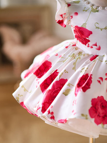 Red Baby Puffy Sleeve Knee Length Baby Girl Dress J051