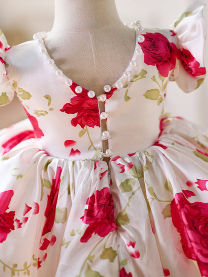 Red Baby Puffy Sleeve Knee Length Baby Girl Dress J051