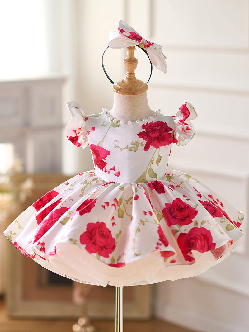 Red Baby Puffy Sleeve Knee Length Baby Girl Dress J051