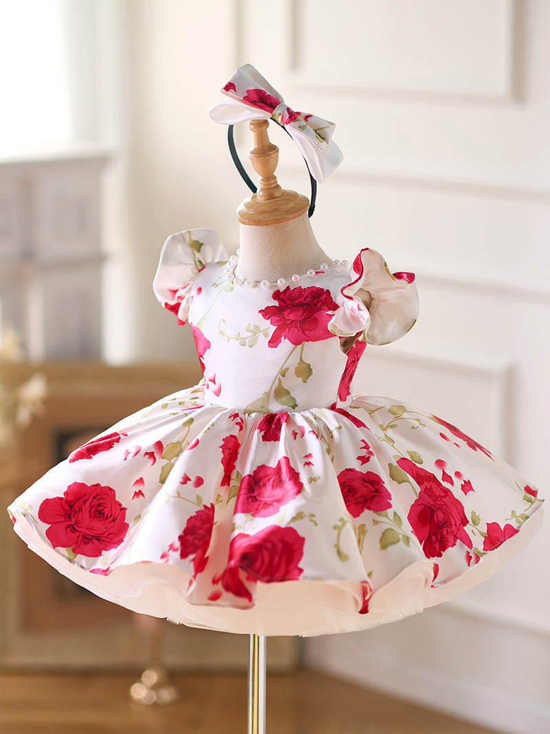 Red Baby Puffy Sleeve Knee Length Baby Girl Dress J051