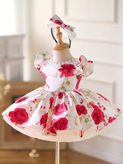Red Baby Puffy Sleeve Knee Length Baby Girl Dress J051