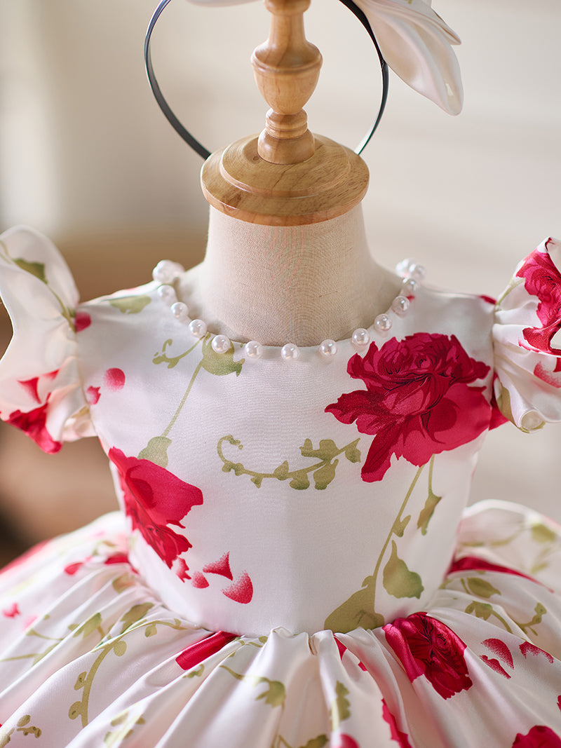 Red Baby Puffy Sleeve Knee Length Baby Girl Dress J051