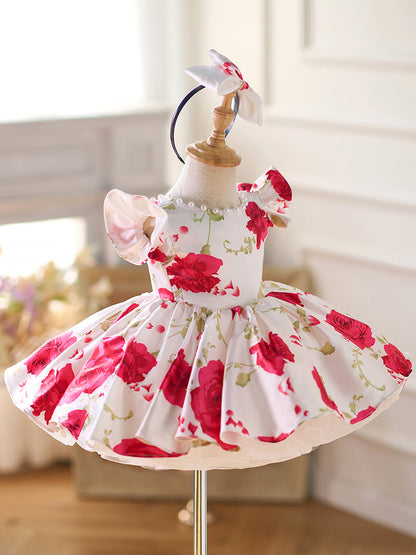 Red Baby Puffy Sleeve Knee Length Baby Girl Dress J051