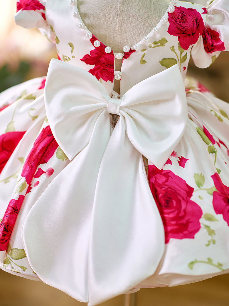 Red Baby Puffy Sleeve Knee Length Baby Girl Dress J051