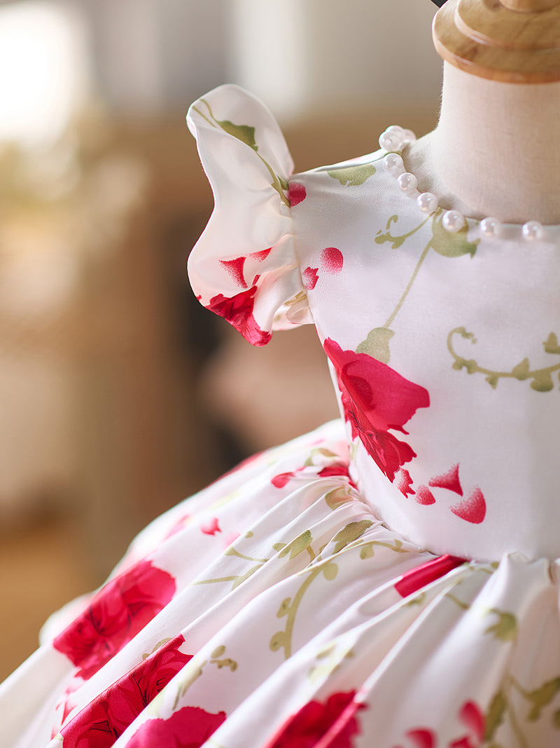 Red Baby Puffy Sleeve Knee Length Baby Girl Dress J051