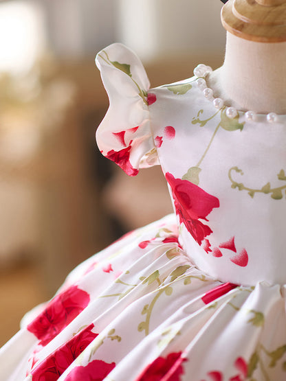 Red Baby Puffy Sleeve Knee Length Baby Girl Dress J051