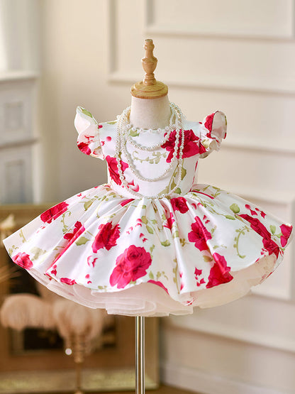 Red Baby Puffy Sleeve Knee Length Baby Girl Dress J051