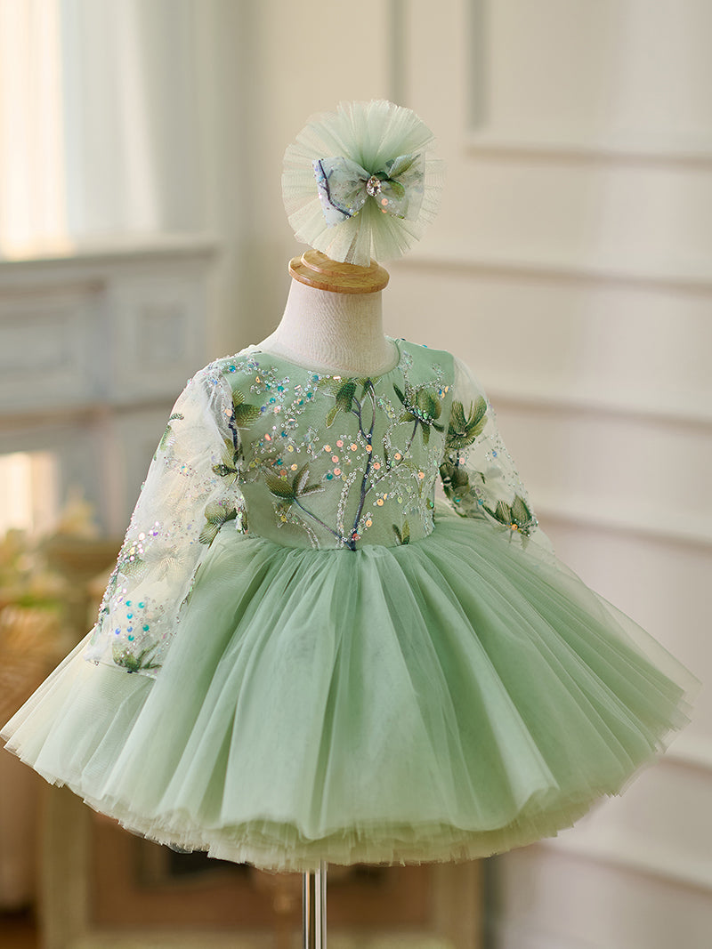 Sage Green Baby Long Sleeve Knee Length Girl Dress J060