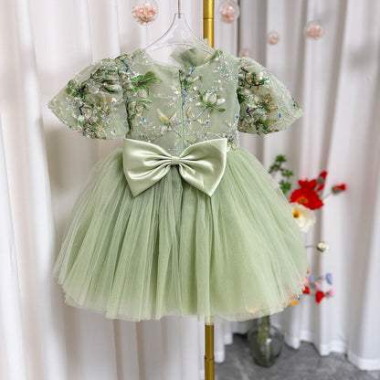 Sage Green Baby Long Sleeve Knee Length Girl Dress J060