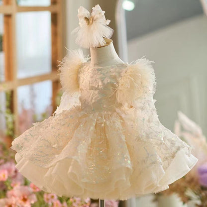 Sequins Flower Girl Dress Knee Length Long Sleeve Party Gown J241