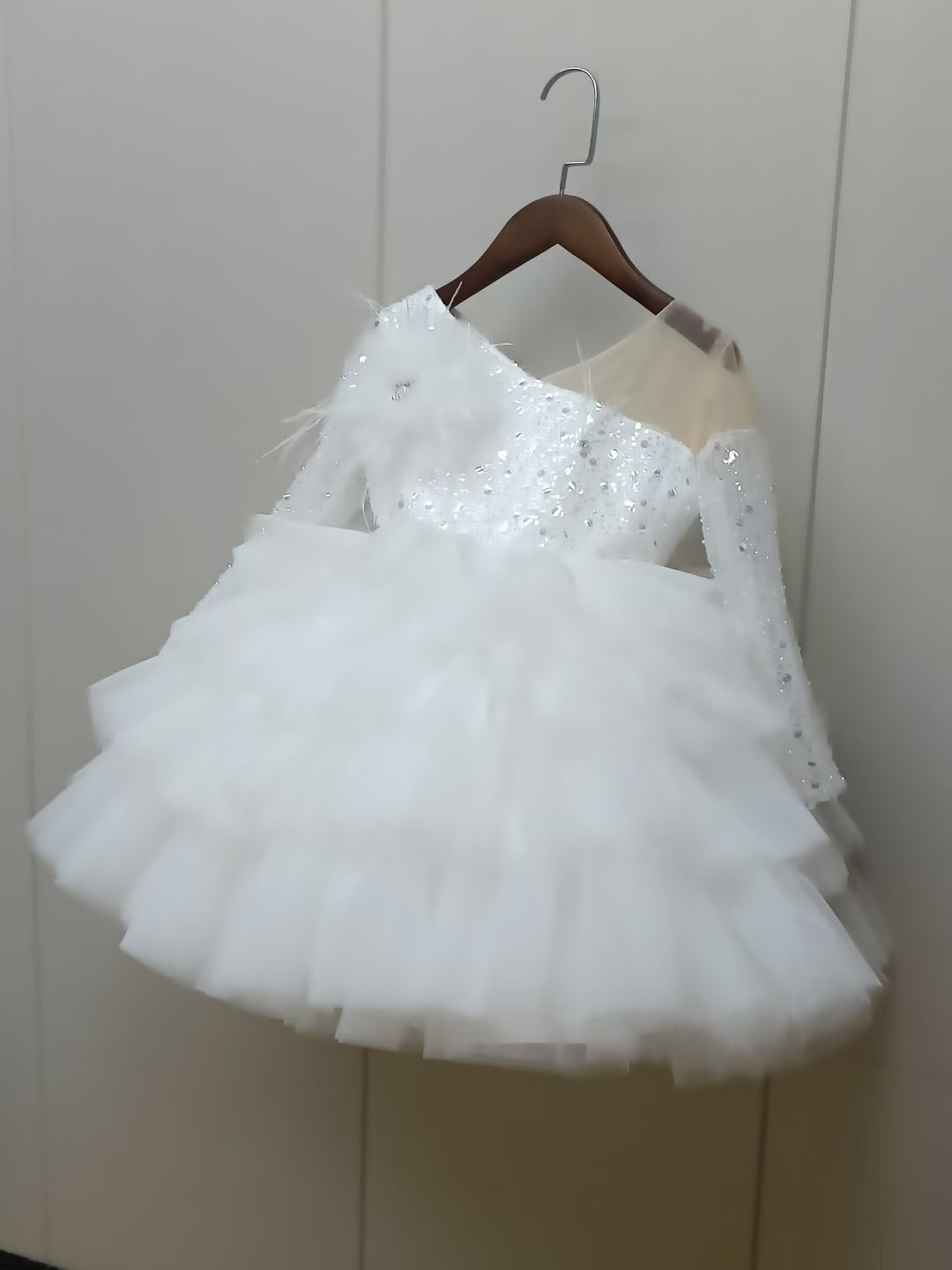 Sequins Fuchsia Girl Dress Knee Length Arabic Princess Party Gown J238