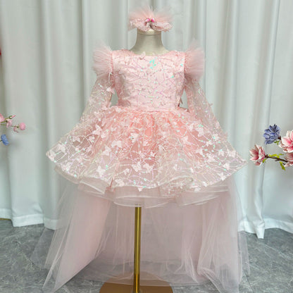 Sequins Lilac Long Sleeve Girl Dress Knee Length J287