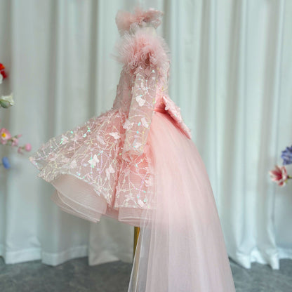 Sequins Lilac Long Sleeve Girl Dress Knee Length J287