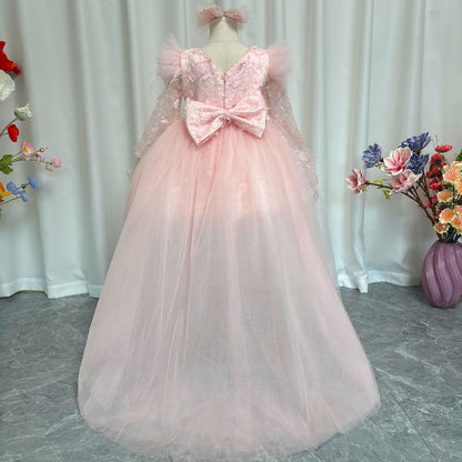 Sequins Lilac Long Sleeve Girl Dress Knee Length J287