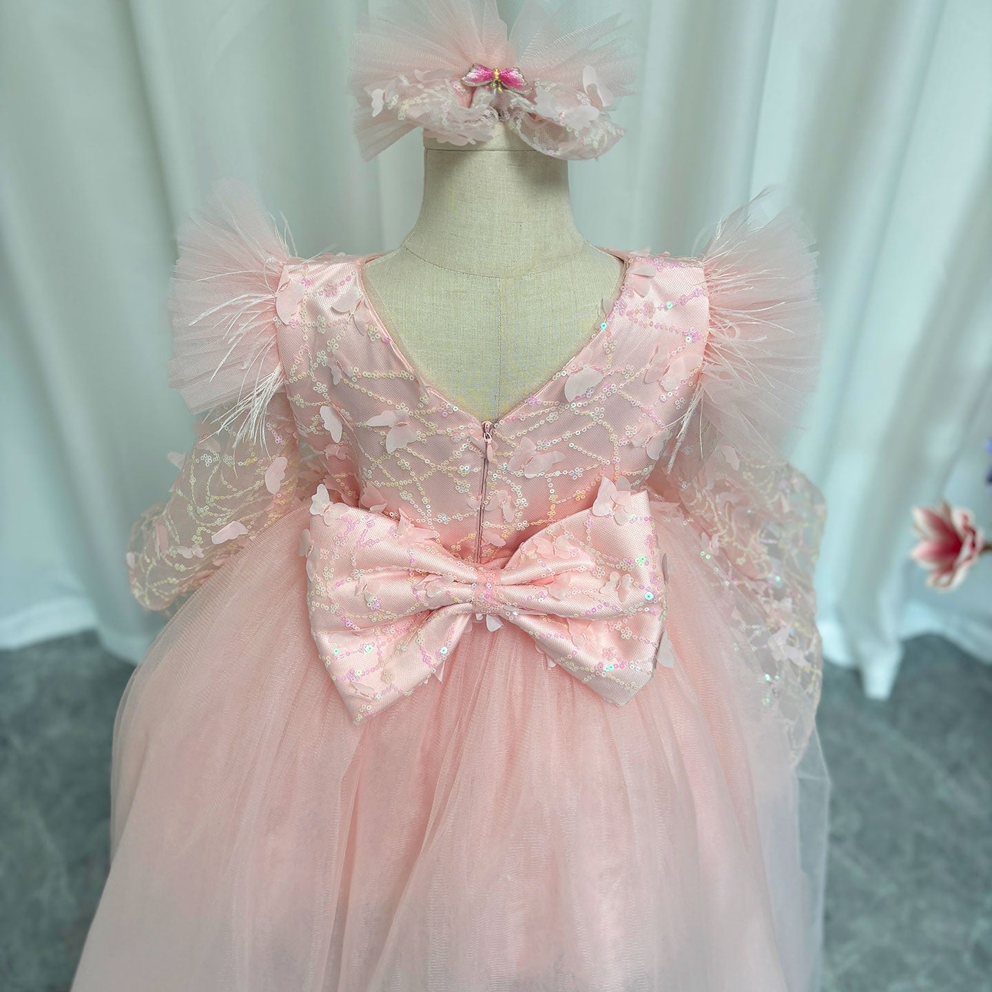 Sequins Lilac Long Sleeve Girl Dress Knee Length J287