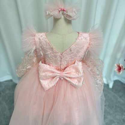 Sequins Lilac Long Sleeve Girl Dress Knee Length J287