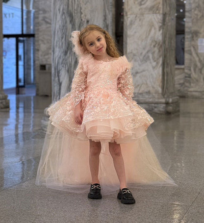 Sequins Lilac Long Sleeve Girl Dress Knee Length J287