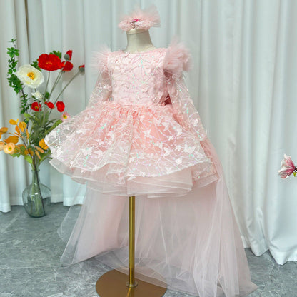 Sequins Lilac Long Sleeve Girl Dress Knee Length J287