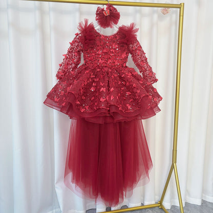 Sequins Lilac Long Sleeve Girl Dress Knee Length J287