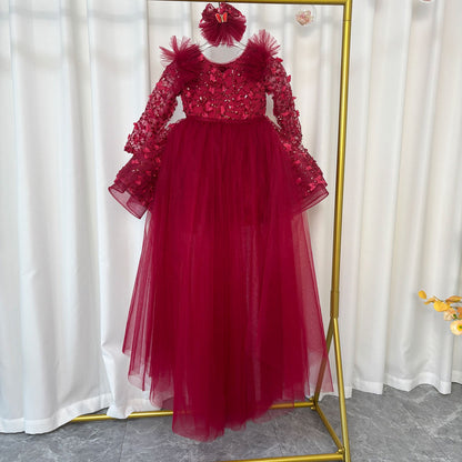 Sequins Lilac Long Sleeve Girl Dress Knee Length J287