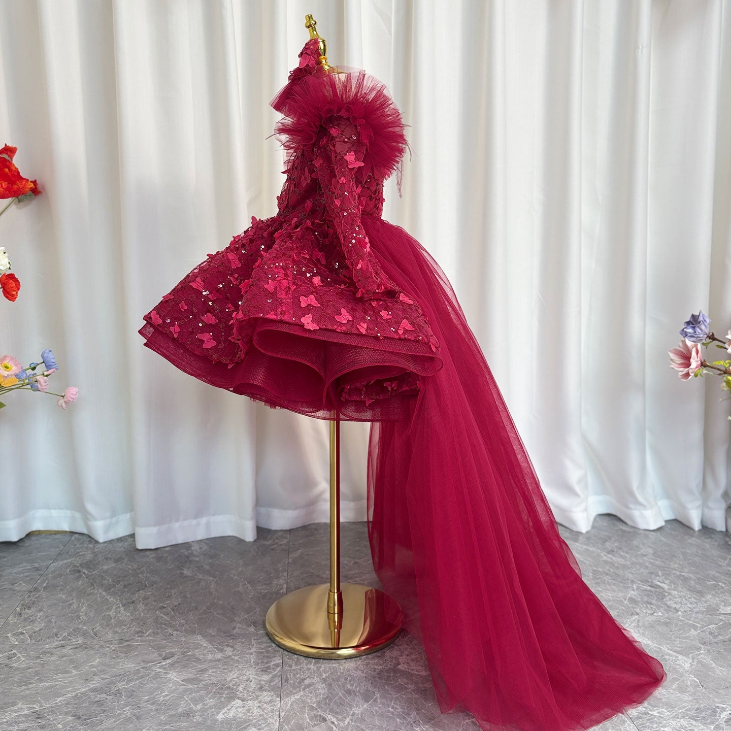 Sequins Lilac Long Sleeve Girl Dress Knee Length J287