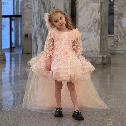 Sequins Lilac Long Sleeve Girl Dress Knee Length J287