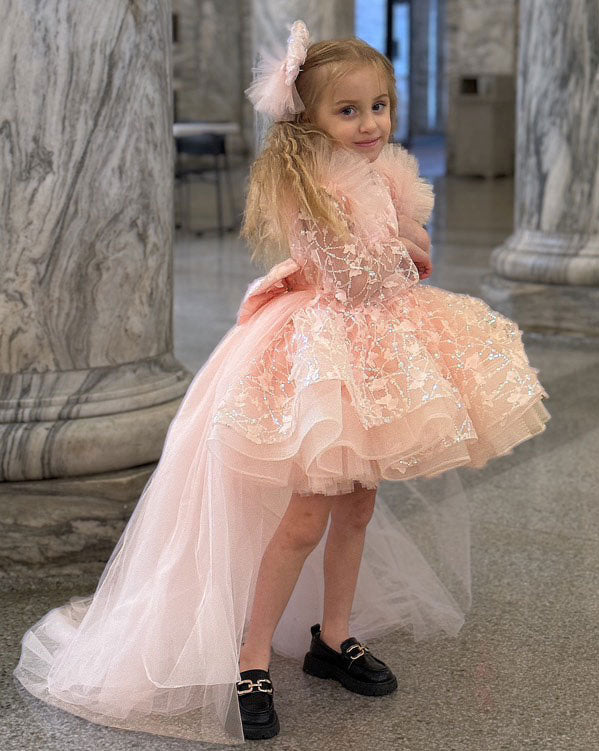 Sequins Lilac Long Sleeve Girl Dress Knee Length J287