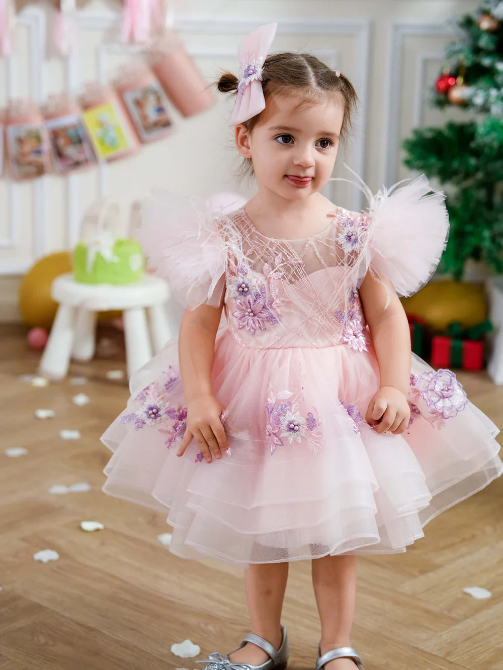 Sequins  Princess Yellow Girl Dress Knee Length Puffy Sleeve J258