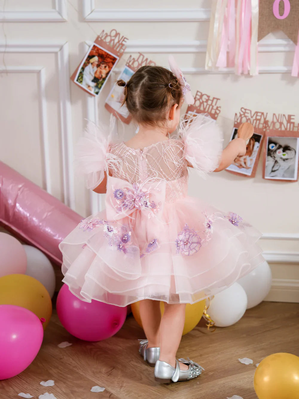 Sequins  Princess Yellow Girl Dress Knee Length Puffy Sleeve J258