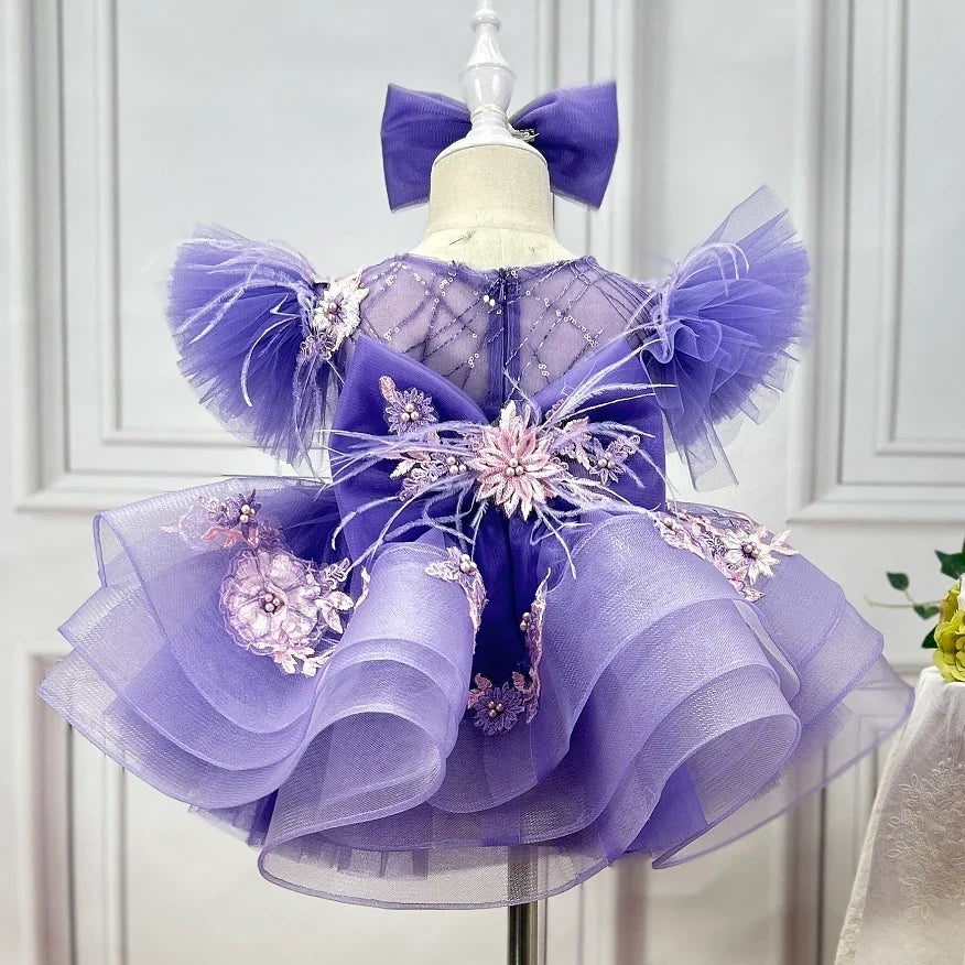 Sequins  Princess Yellow Girl Dress Knee Length Puffy Sleeve J258