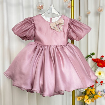 Shiny Elegant Dusty Rose Girl Dress with Bow Princess J257