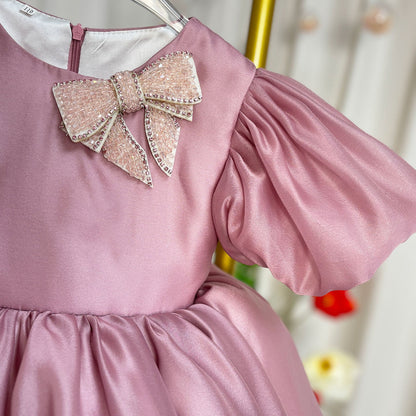 Shiny Elegant Dusty Rose Girl Dress with Bow Princess J257