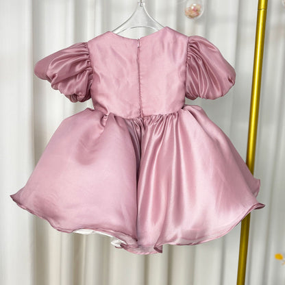 Shiny Elegant Dusty Rose Girl Dress with Bow Princess J257