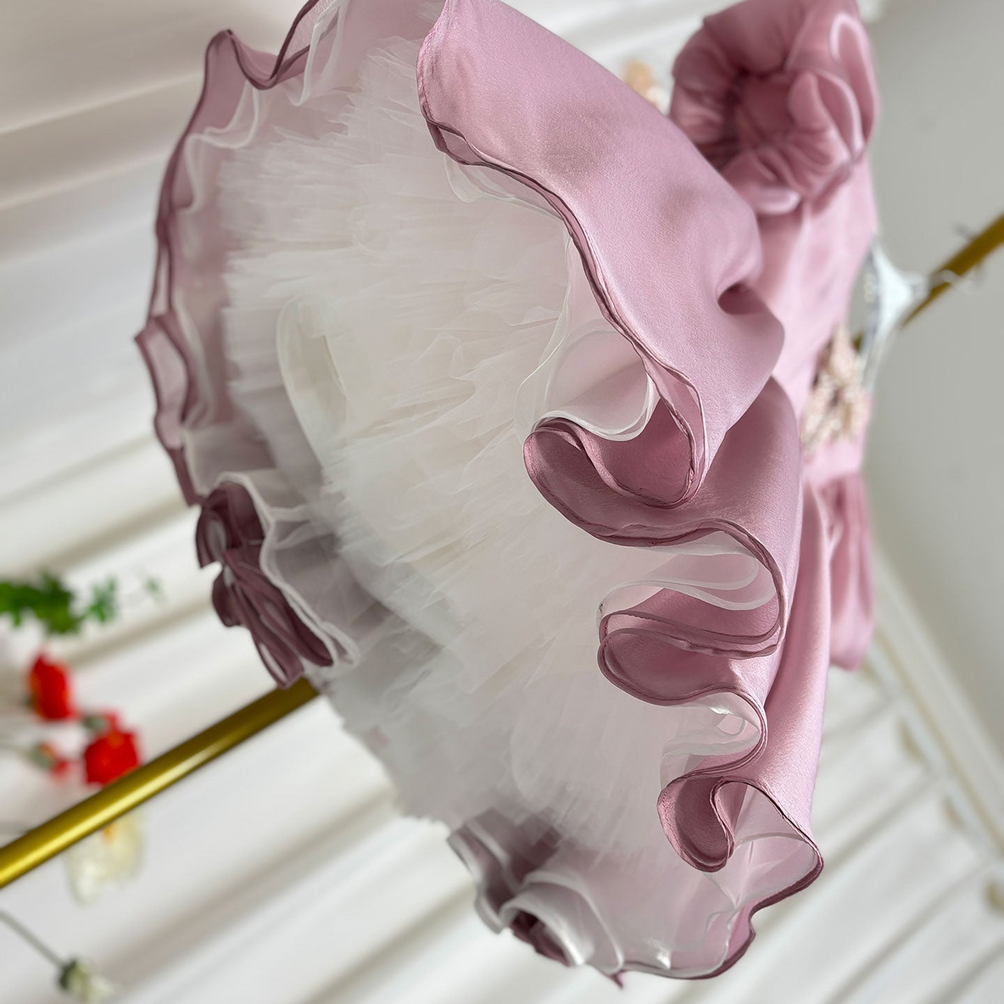 Shiny Elegant Dusty Rose Girl Dress with Bow Princess J257