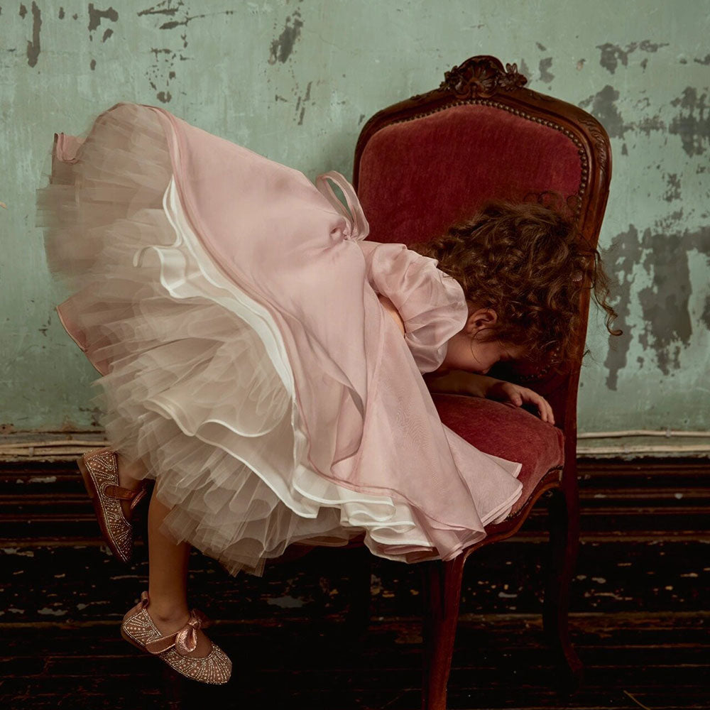 Shiny Elegant Dusty Rose Girl Dress with Bow Princess J257