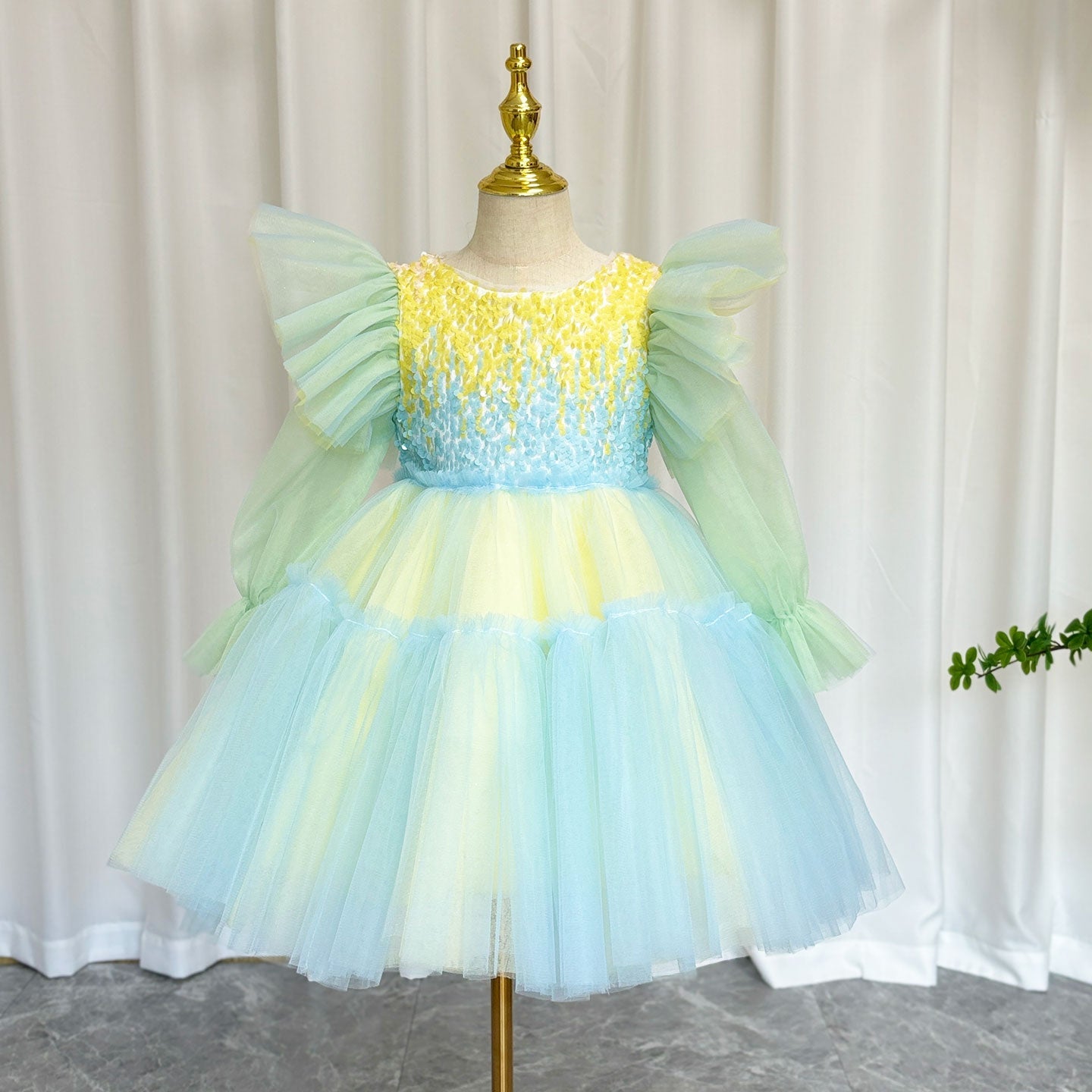 Shiny Pink Sky Blue Flower Girl Dress Sequined Formal Dance J091