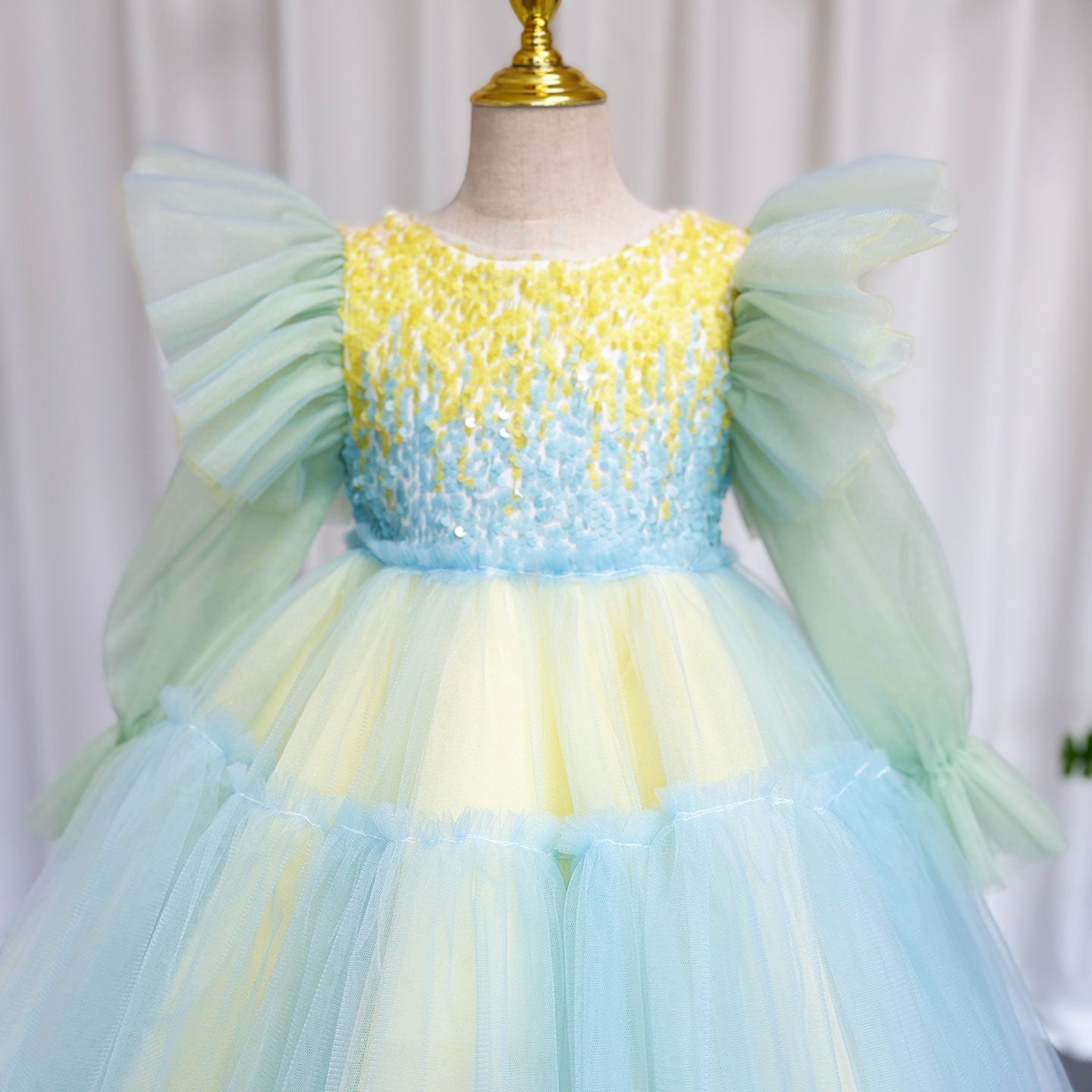 Shiny Pink Sky Blue Flower Girl Dress Sequined Formal Dance J091