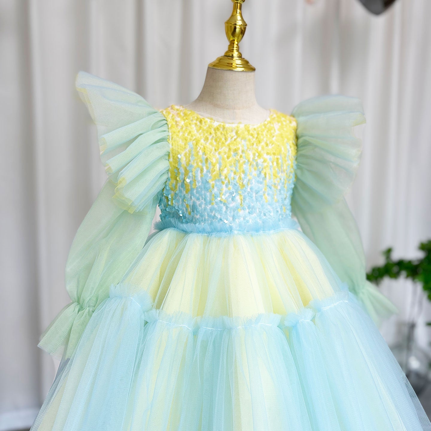 Shiny Pink Sky Blue Flower Girl Dress Sequined Formal Dance J091