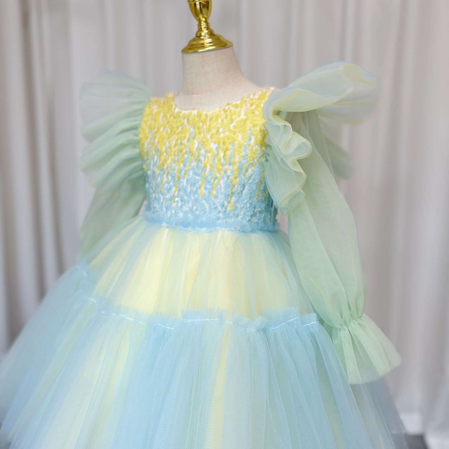 Shiny Pink Sky Blue Flower Girl Dress Sequined Formal Dance J091