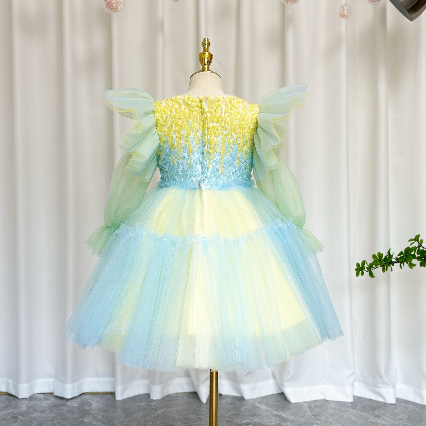 Shiny Pink Sky Blue Flower Girl Dress Sequined Formal Dance J091