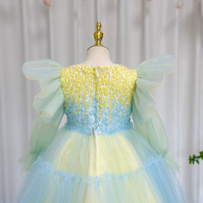 Shiny Pink Sky Blue Flower Girl Dress Sequined Formal Dance J091