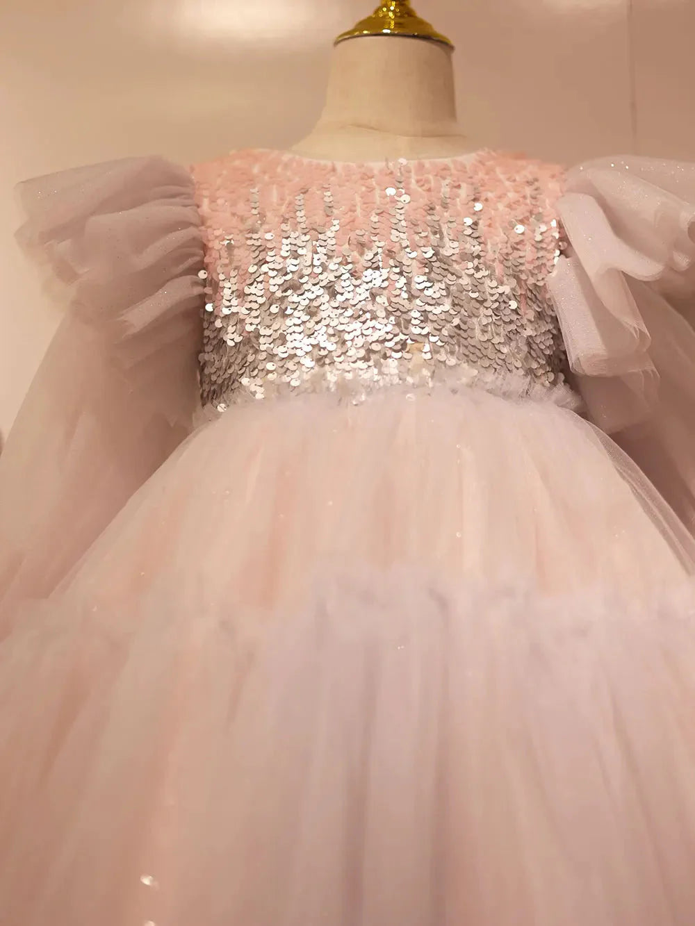 Shiny Pink Sky Blue Flower Girl Dress Sequined Formal Dance J091