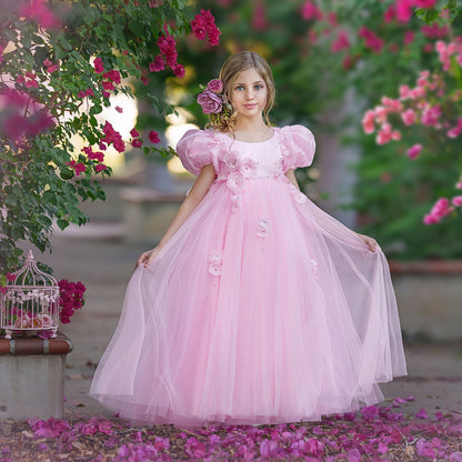 Sky Blue Arabic Flower Girl Dresses Crystal with Cape 3D Flowers J098