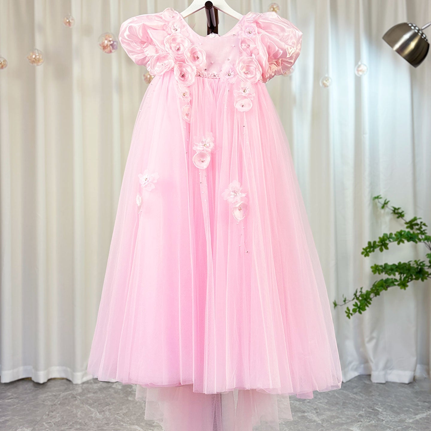 Sky Blue Arabic Flower Girl Dresses Crystal with Cape 3D Flowers J098