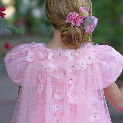 Sky Blue Arabic Flower Girl Dresses Crystal with Cape 3D Flowers J098