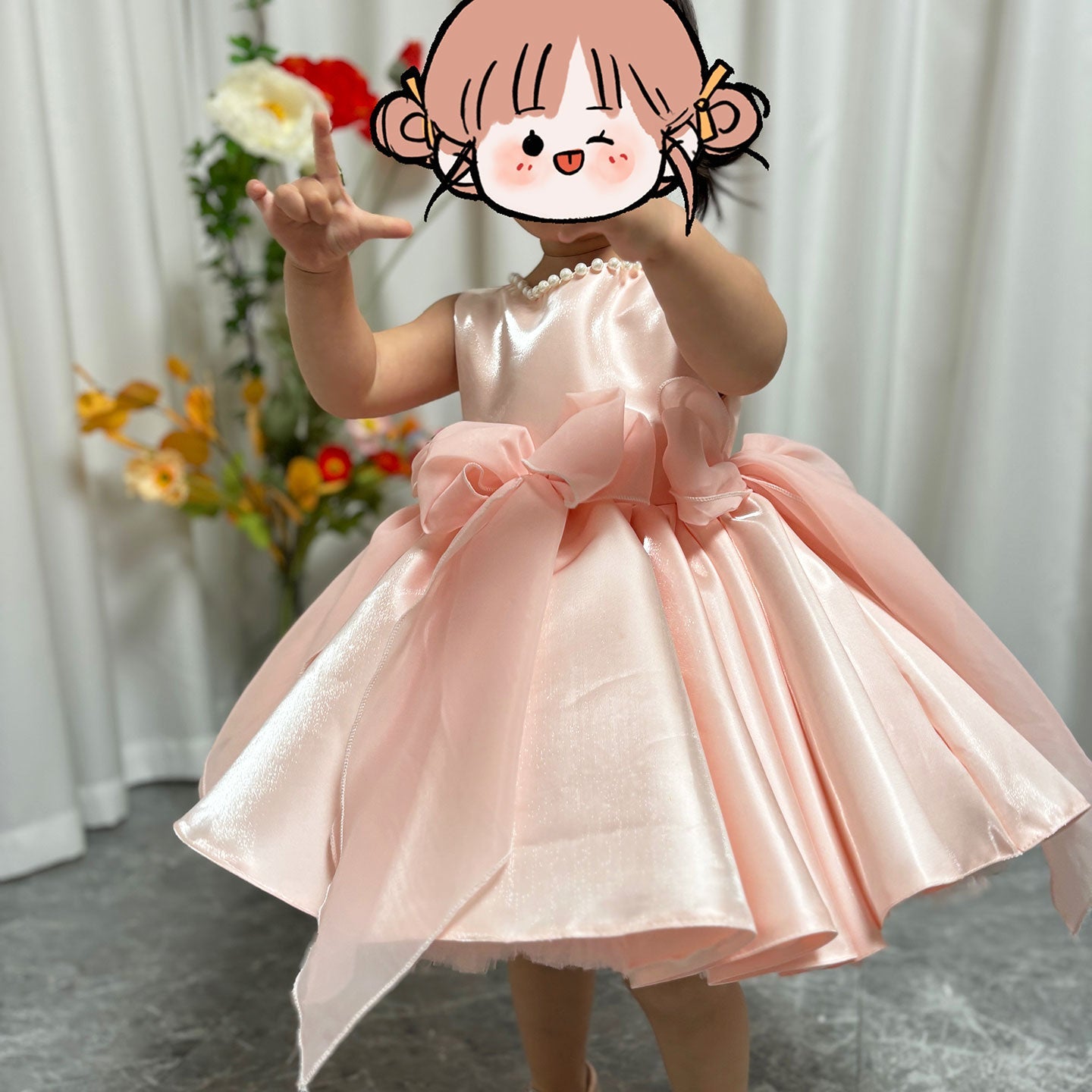 Sleeveless Pink Baby Pearls Princess Girl Dress J208