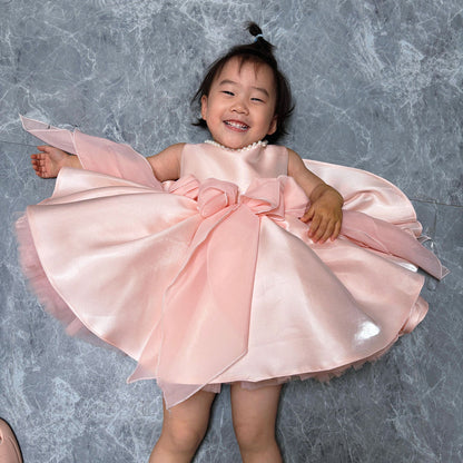 Sleeveless Pink Baby Pearls Princess Girl Dress J208