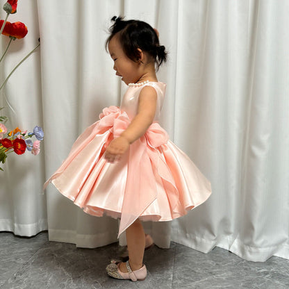 Sleeveless Pink Baby Pearls Princess Girl Dress J208