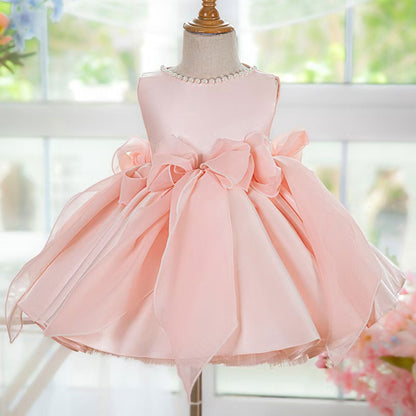 Sleeveless Pink Baby Pearls Princess Girl Dress J208