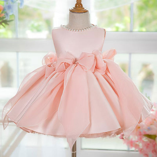 Sleeveless Pink Baby Pearls Princess Girl Dress J208